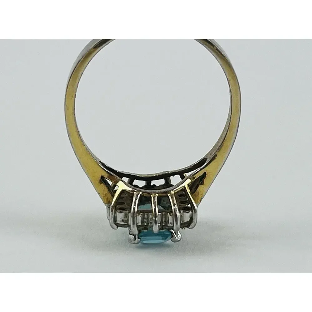 Vintage Ring 14K GE Gold Electroplate Taiwan Size 9 Aquamarine Blue Pale Rhinest - Picture 10 of 16